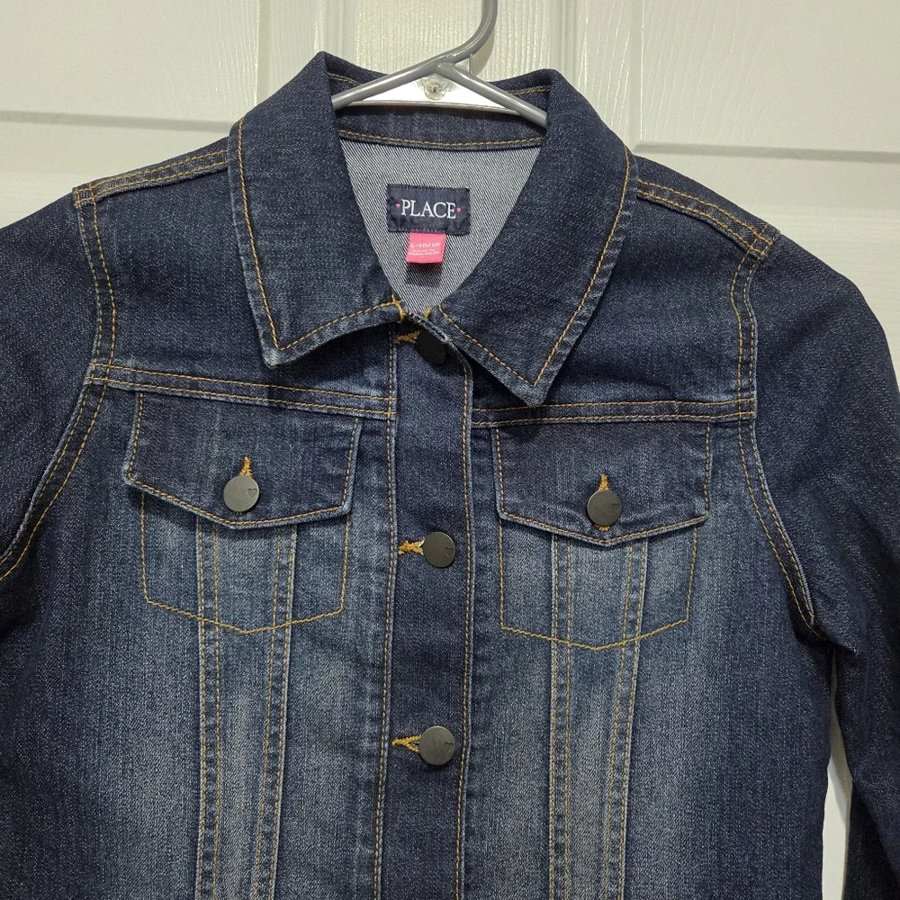 The Children's Place Girls Dark Wash Denim Long Sleeve Jacket Size Large (10/12)
